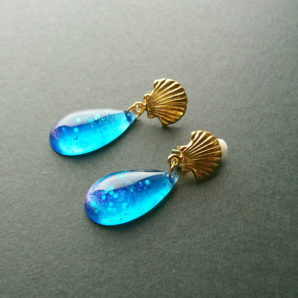 人魚姫の涙ピアス〜Shallow〜【受注制作】イヤリング変更可 ピアス