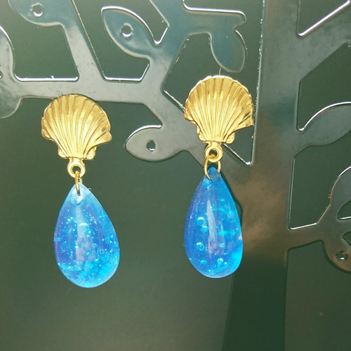 人魚姫の涙ピアス〜Shallow〜【受注制作】イヤリング変更可 ピアス