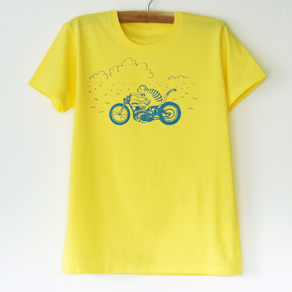 ネコくんのTシャツ  yellow×blue　Sサイズ 1枚目の画像