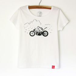 ネコくんのTシャツ lady's white×black Lサイズ 2枚目の画像