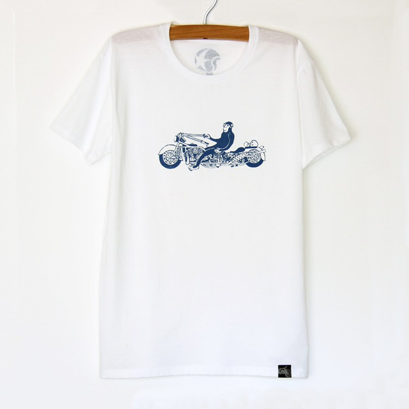 サルくんのTシャツ white x blue 1枚目の画像