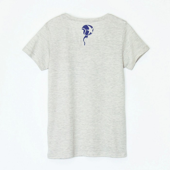 ネコくんのTシャツ lady's oatmeal × blue 2枚目の画像