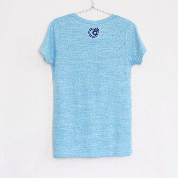 望月ミキ × Blue labコラボTシャツ“ 猫月夜 ” Lady's  turquoise × navy 3枚目の画像