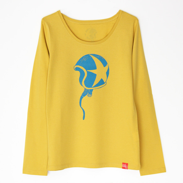☆のヘルメットTシャツ　Lady`s　yellow×turquoise 1枚目の画像