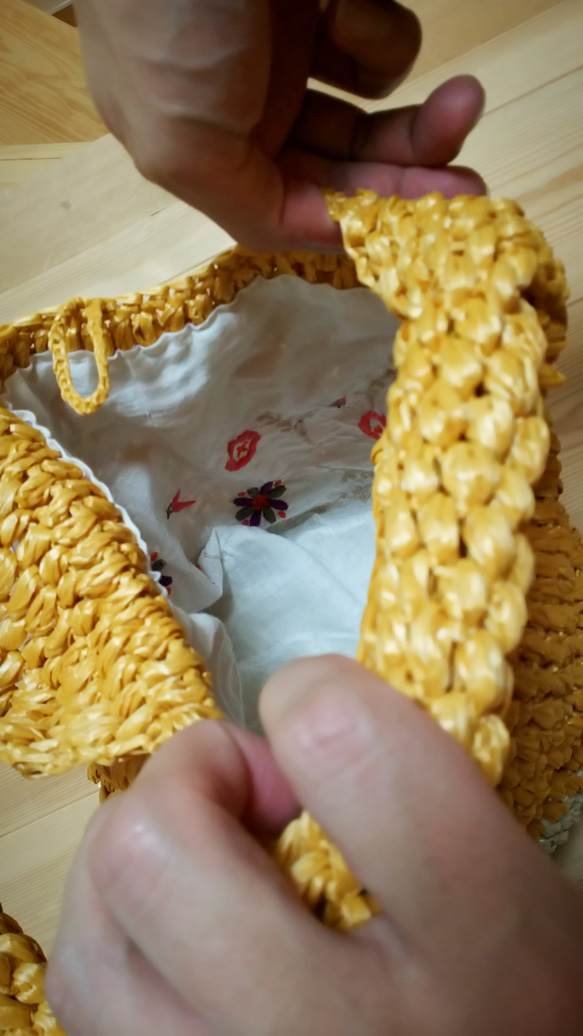 マンゴー色の玉編みバッグ 5枚目の画像