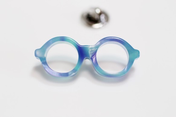 メガネピンズ（丸メガネ、Sサイズ、短針、スカイブルー） 2枚目の画像