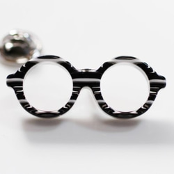 メガネピンズ（丸メガネ、Sサイズ、短針、ブラック・ホワイト・クリア） 1枚目の画像