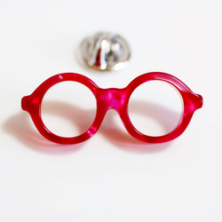 メガネピンズ（丸メガネ、Sサイズ、短針、レッドピンク） 2枚目の画像