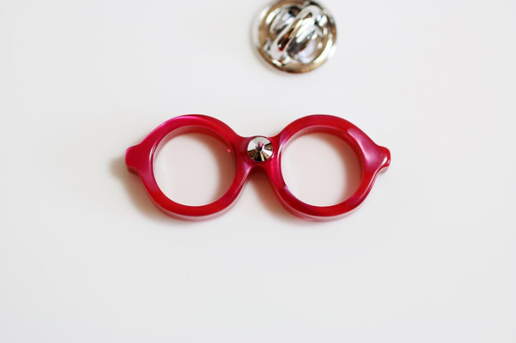 メガネピンズ（丸メガネ、Sサイズ、短針、レッドピンク） 4枚目の画像