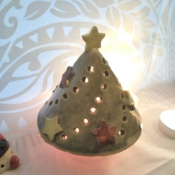 小さな灯り キャンドルホルダー 陶芸  クリスマスツリー 2枚目の画像