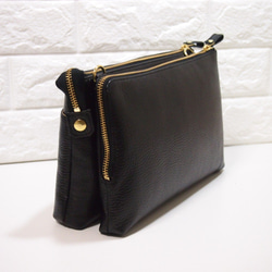 ★手工製作★日本製造★真皮★錢包袋★L型拉鍊・超大★單肩包★黑色★開放式口袋★ 第8張的照片