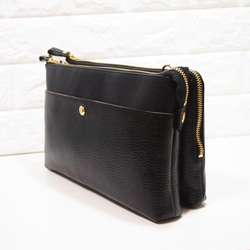★手工製作★日本製造★真皮★錢包袋★L型拉鍊・超大★單肩包★黑色★開放式口袋★ 第11張的照片