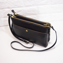 ★手工製作★日本製造★真皮★錢包袋★L型拉鍊・超大★單肩包★黑色★開放式口袋★ 第10張的照片