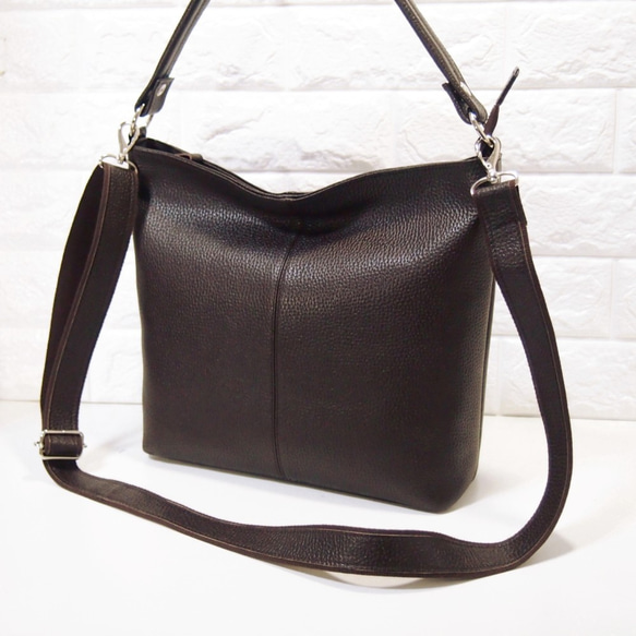 ★正在生產★預計3月15日左右發貨★日本製造★牛皮★兩用肩包（長手柄/肩背包）★巧克力色★ 第2張的照片