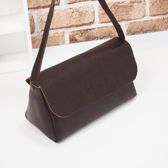 ★手工製作★日本製造★真皮★數位皮革，隨時間變化★覆蓋/斜挎單肩包★巧克力色★錢包手拿包★ 第2張的照片