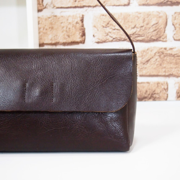 ★手工製作★日本製造★真皮★數位皮革，隨時間變化★覆蓋/斜挎單肩包★巧克力色★錢包手拿包★ 第9張的照片