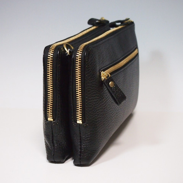 ★手工製作★日本製造★真皮★錢包式手拿包★斜挎包★L型拉鍊★黑色★智慧型手機 第2張的照片