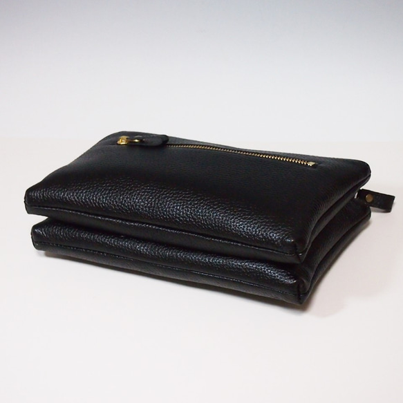 ★手工製作★日本製造★真皮★錢包式手拿包★斜挎包★L型拉鍊★黑色★智慧型手機 第5張的照片