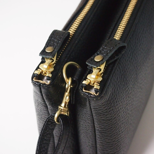 ★手工製作★日本製造★真皮★錢包式手拿包★斜挎包★L型拉鍊★黑色★智慧型手機 第10張的照片