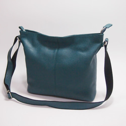 ★只今製作中★２月２０日前後の発送予定★日本製★本革★斜め掛けショルダーバッグ★ブルーグリーン色★Ａ４クリアファイル★ 1枚目の画像
