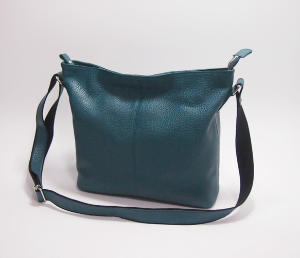 ★只今製作中★２月２０日前後の発送予定★日本製★本革★斜め掛けショルダーバッグ★ブルーグリーン色★Ａ４クリアファイル★ 1枚目の画像