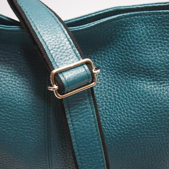 ★只今製作中★２月２０日前後の発送予定★日本製★本革★斜め掛けショルダーバッグ★ブルーグリーン色★Ａ４クリアファイル★ 8枚目の画像