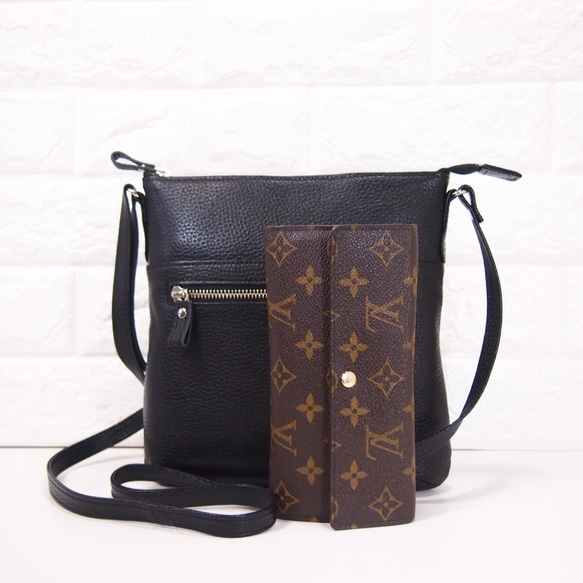 ★ハンドメイド★日本製★ソフト・本革★斜め掛けショルダーバッグ★クロ色★お財布★ 4枚目の画像