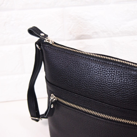 ★ハンドメイド★日本製★ソフト・本革★斜め掛けショルダーバッグ★クロ色★お財布★ 7枚目の画像