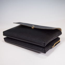 ★手工製作★日本製造★真皮★錢包袋★小背包★翻蓋/L 型拉鍊★單肩包★黑色★智慧型手機 第5張的照片