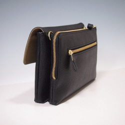 ★手工製作★日本製造★真皮★錢包袋★小背包★翻蓋/L 型拉鍊★單肩包★黑色★智慧型手機 第8張的照片