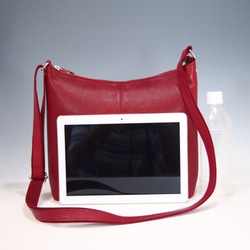 ★手工製作★日本製造★柔軟真皮★大號斜挎包★紅色★垂直★超輕★ 第5張的照片