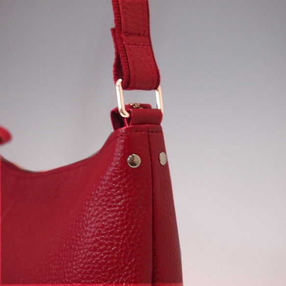 ★手工製作★日本製造★柔軟真皮★大號斜挎包★紅色★垂直★超輕★ 第10張的照片