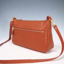 ★ハンドメイド★日本製★本革★横型・斜め掛けショルダーバッグⅡ★お財布★スマホ★オレンジチャ色★ゴールド金具★超軽量★ 3枚目の画像
