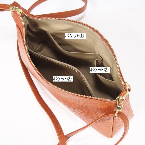 ★ハンドメイド★日本製★本革★横型・斜め掛けショルダーバッグⅡ★お財布★スマホ★オレンジチャ色★ゴールド金具★超軽量★ 4枚目の画像
