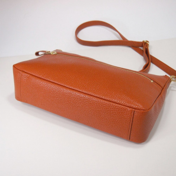 ★ハンドメイド★日本製★本革★横型・斜め掛けショルダーバッグⅡ★お財布★スマホ★オレンジチャ色★ゴールド金具★超軽量★ 5枚目の画像