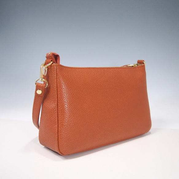 ★ハンドメイド★日本製★本革★横型・斜め掛けショルダーバッグⅡ★お財布★スマホ★オレンジチャ色★ゴールド金具★超軽量★ 8枚目の画像