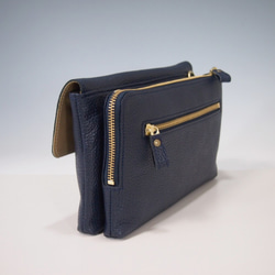 ★手工製作★日本製造★真皮★錢包袋★小背包★翻蓋/L 型拉鍊★單肩包★海軍藍★智慧型手機 第8張的照片