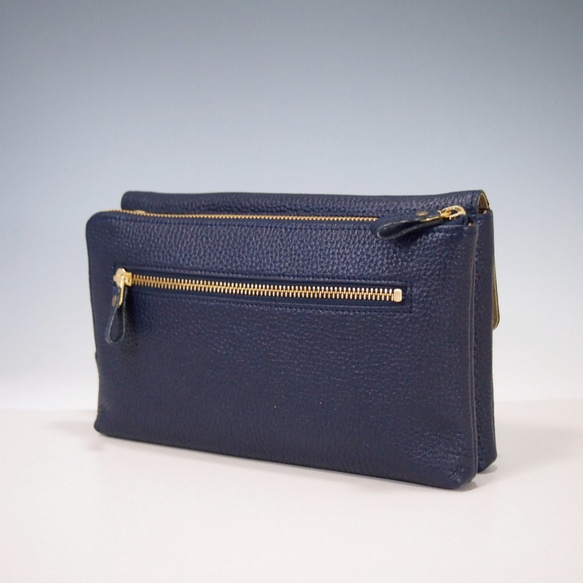 ★手工製作★日本製造★真皮★錢包袋★小背包★翻蓋/L 型拉鍊★單肩包★海軍藍★智慧型手機 第9張的照片