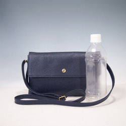 ★手工製作★日本製造★真皮★錢包袋★小背包★翻蓋/L 型拉鍊★單肩包★海軍藍★智慧型手機 第6張的照片