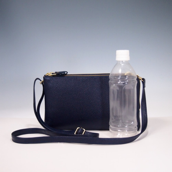 ★手工製作★日本製造★真皮★錢包式手拿包★斜挎包★L型拉鍊★單肩斜挎包★海軍藍★智慧型手機 第6張的照片