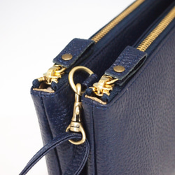 ★手工製作★日本製造★真皮★錢包式手拿包★斜挎包★L型拉鍊★單肩斜挎包★海軍藍★智慧型手機 第10張的照片