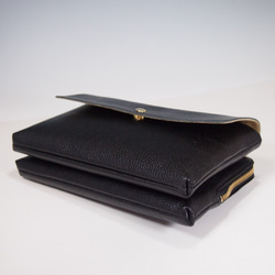 ★手工製作★日本製造★真皮★錢包袋★翻蓋★帶手柄（可拆卸）★斜挎包★黑色★ 第4張的照片