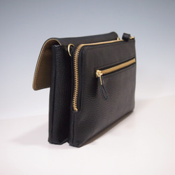 ★手工製作★日本製造★真皮★錢包袋★翻蓋★帶手柄（可拆卸）★斜挎包★黑色★ 第8張的照片