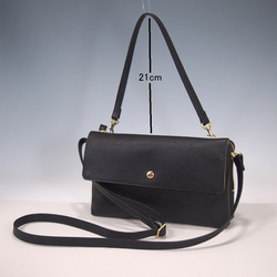 ★手工製作★日本製造★真皮★錢包袋★翻蓋★帶手柄（可拆卸）★斜挎包★黑色★ 第9張的照片