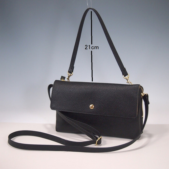 ★手工製作★日本製造★真皮★錢包袋★翻蓋★帶手柄（可拆卸）★斜挎包★黑色★ 第9張的照片