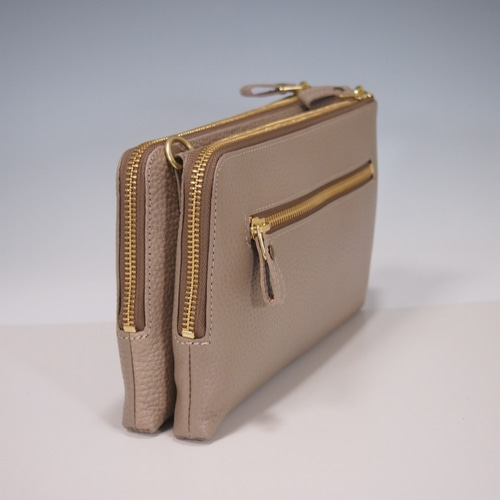 ☆ハンドメイド☆日本製☆本革☆お財布ポシェット☆L字ファスナー  