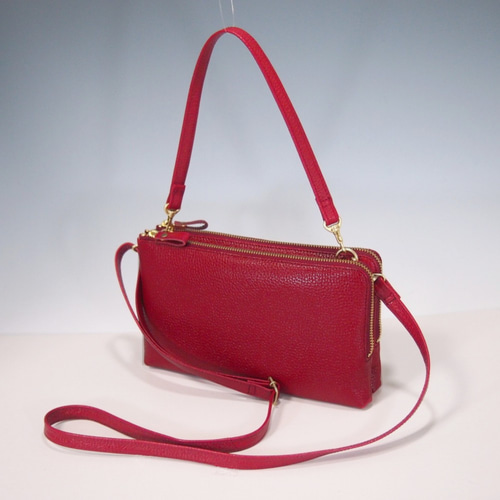 ☆ハンドメイド☆本革☆お財布ポシェット☆ダブルファスナー☆ハンドル  