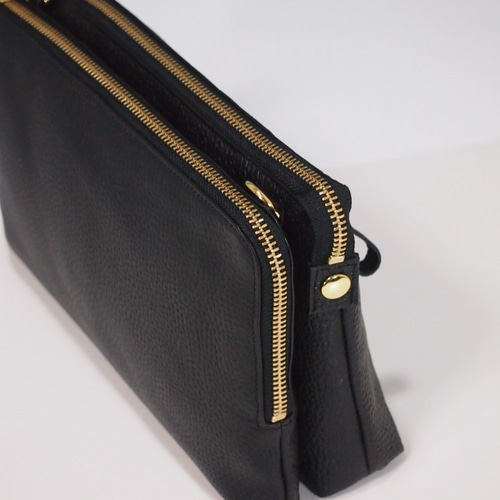 ☆ハンドメイド☆日本製☆本革☆お財布ポシェット☆L字ファスナー・大