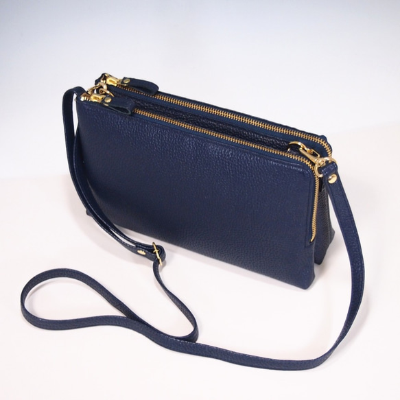 ★手工製作★日本製造★真皮★錢包★大號L型拉鍊★斜背包★海軍藍★智慧型手機★ 第3張的照片