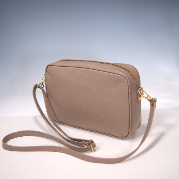 ★日本製造★牛皮★方形★斜挎包★單肩包★錢包袋★手機袋★灰褐色★超輕★ 第1張的照片